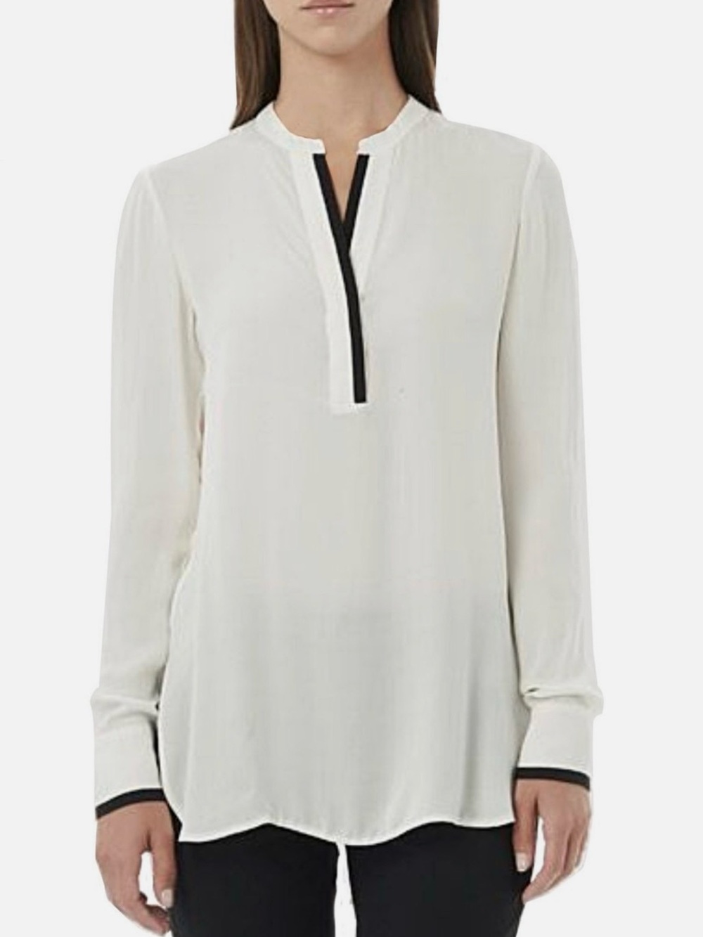 Vince Cream Blouse with Black Contrast Trim